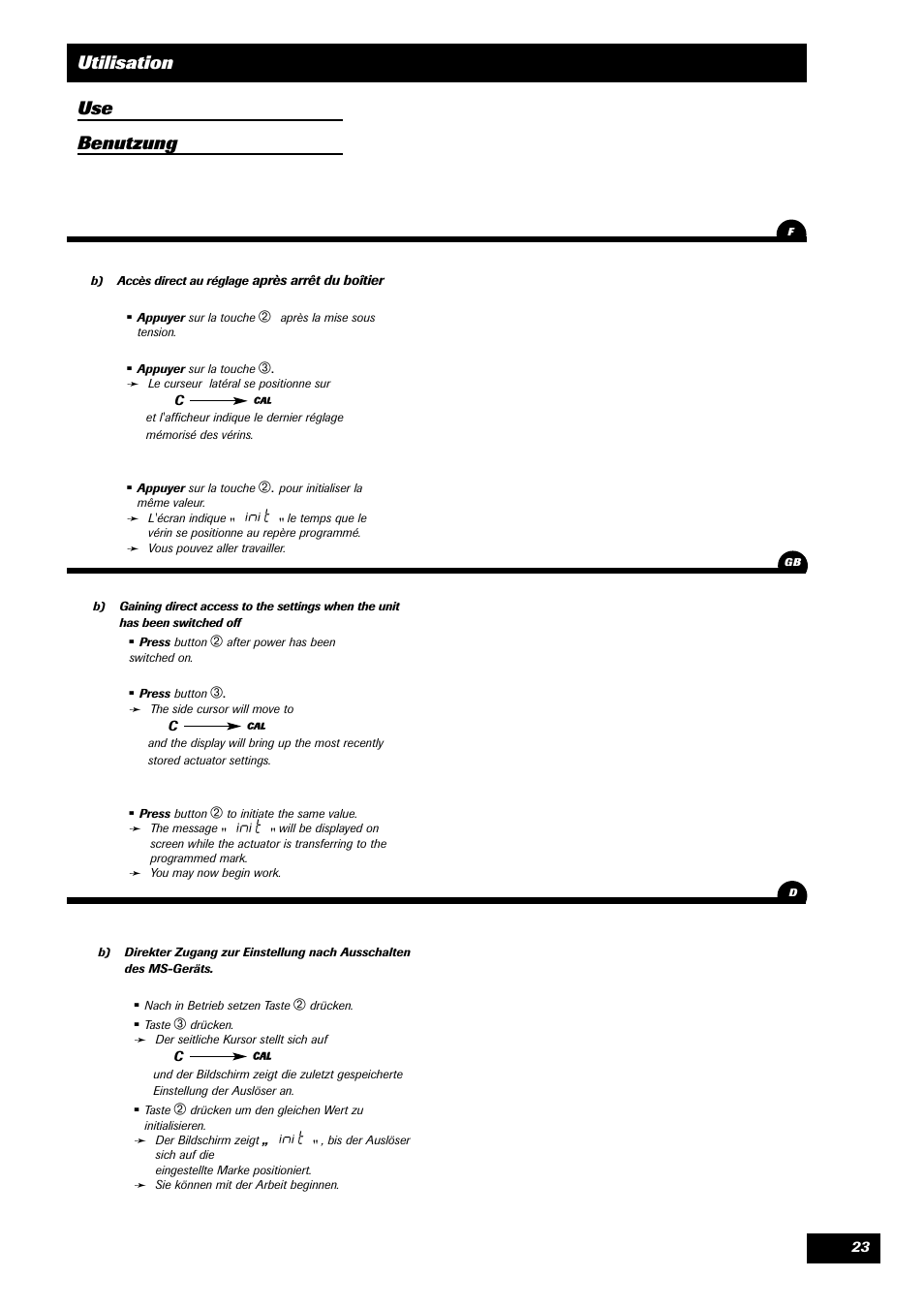 Utilisation use benutzung | Sulky MS User Manual | Page 23 / 30