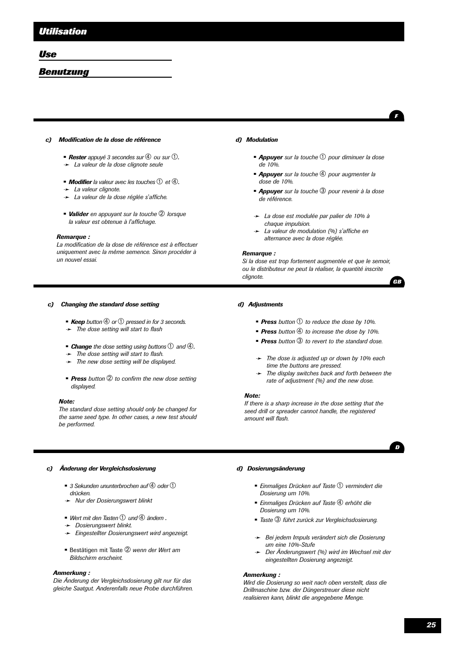 Utilisation use benutzung | Sulky MS User Manual | Page 25 / 30