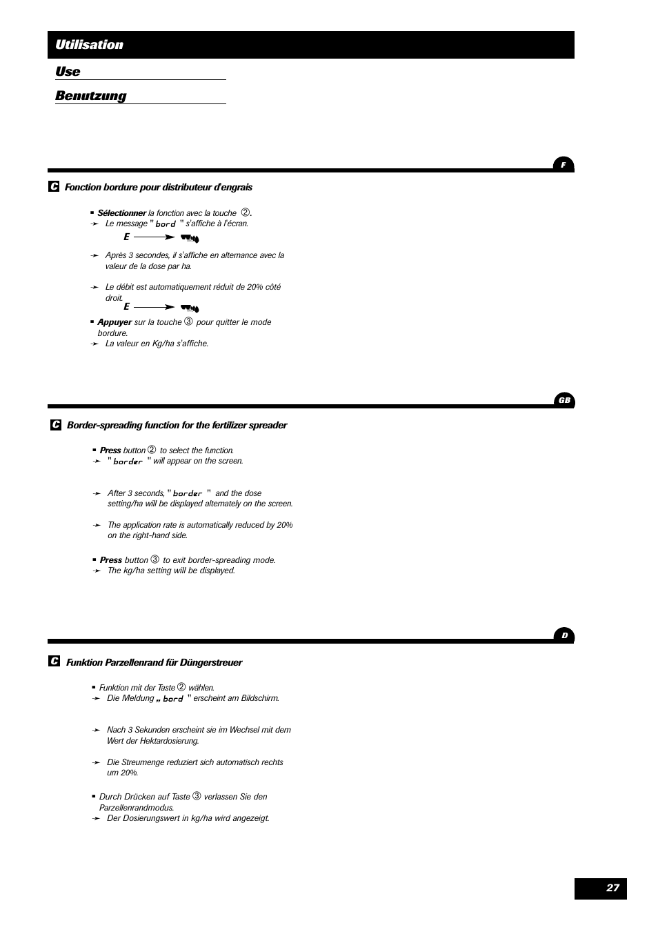 Utilisation use benutzung | Sulky MS User Manual | Page 27 / 30