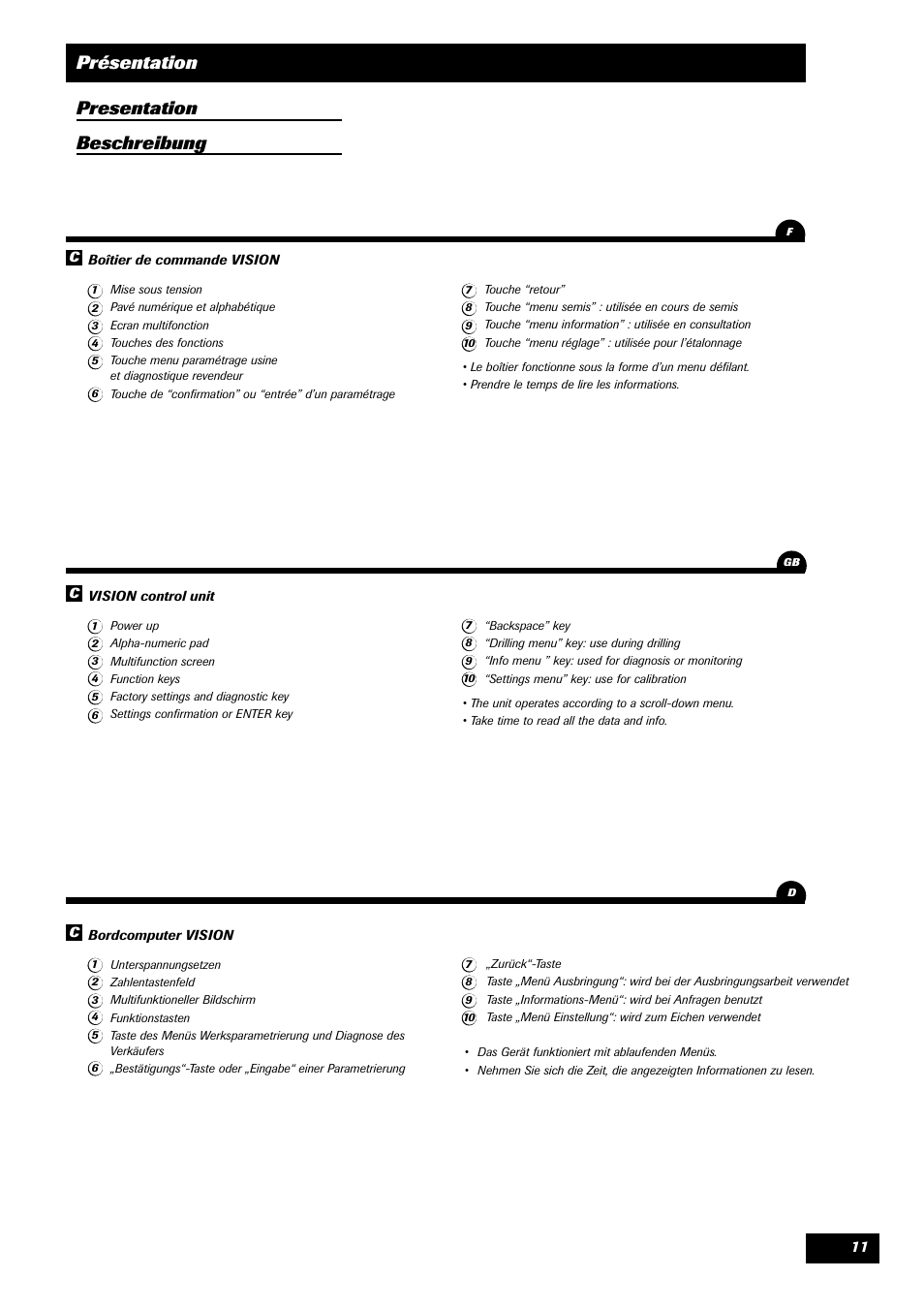 Présentation presentation beschreibung | Sulky VISION 1 SPB < 06/2009 User Manual | Page 11 / 55