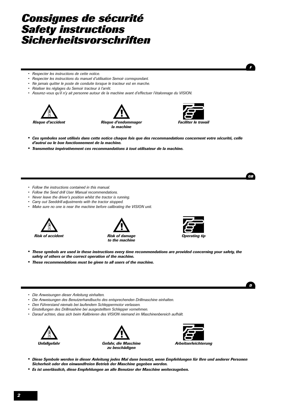 Sulky VISION 1 SPB < 06/2009 User Manual | Page 2 / 55