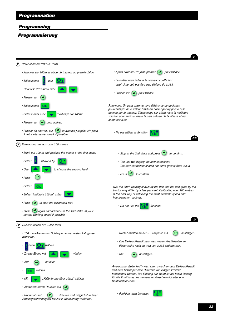 Programmation programming programmierung | Sulky VISION 1 SPB < 06/2009 User Manual | Page 23 / 55