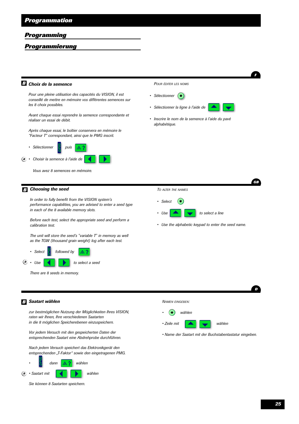 Programmation programming programmierung | Sulky VISION 1 SPB < 06/2009 User Manual | Page 25 / 55