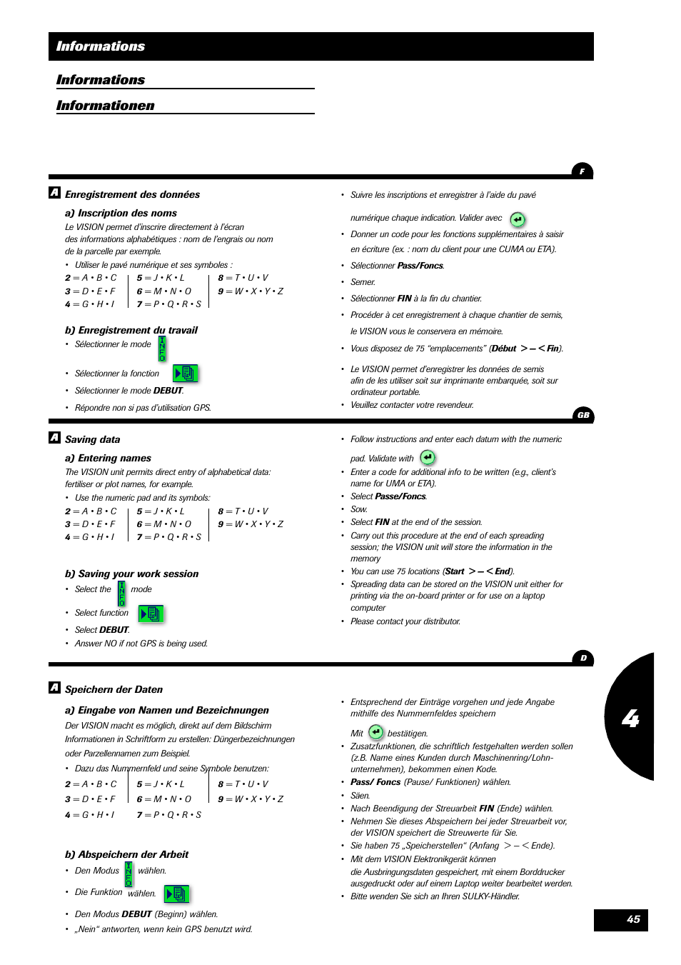 Informations, Informations informationen | Sulky VISION 1 SPB < 06/2009 User Manual | Page 45 / 55