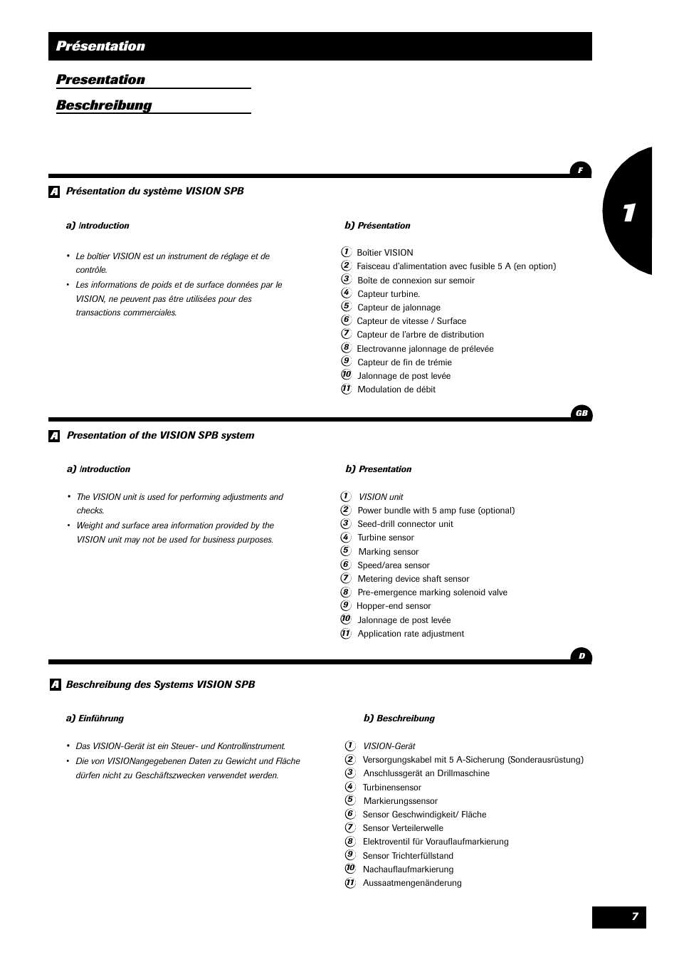 Présentation presentation beschreibung | Sulky VISION 1 SPB < 06/2009 User Manual | Page 7 / 55