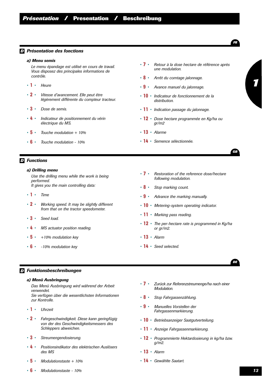Sulky VISION 2 SPB >= 06/2009 User Manual | Page 13 / 71