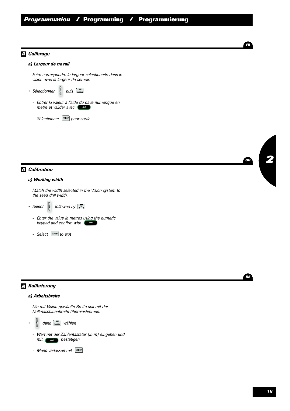 Programmation, Programming, Programmierung 1 | Sulky VISION 2 SPB >= 06/2009 User Manual | Page 19 / 71