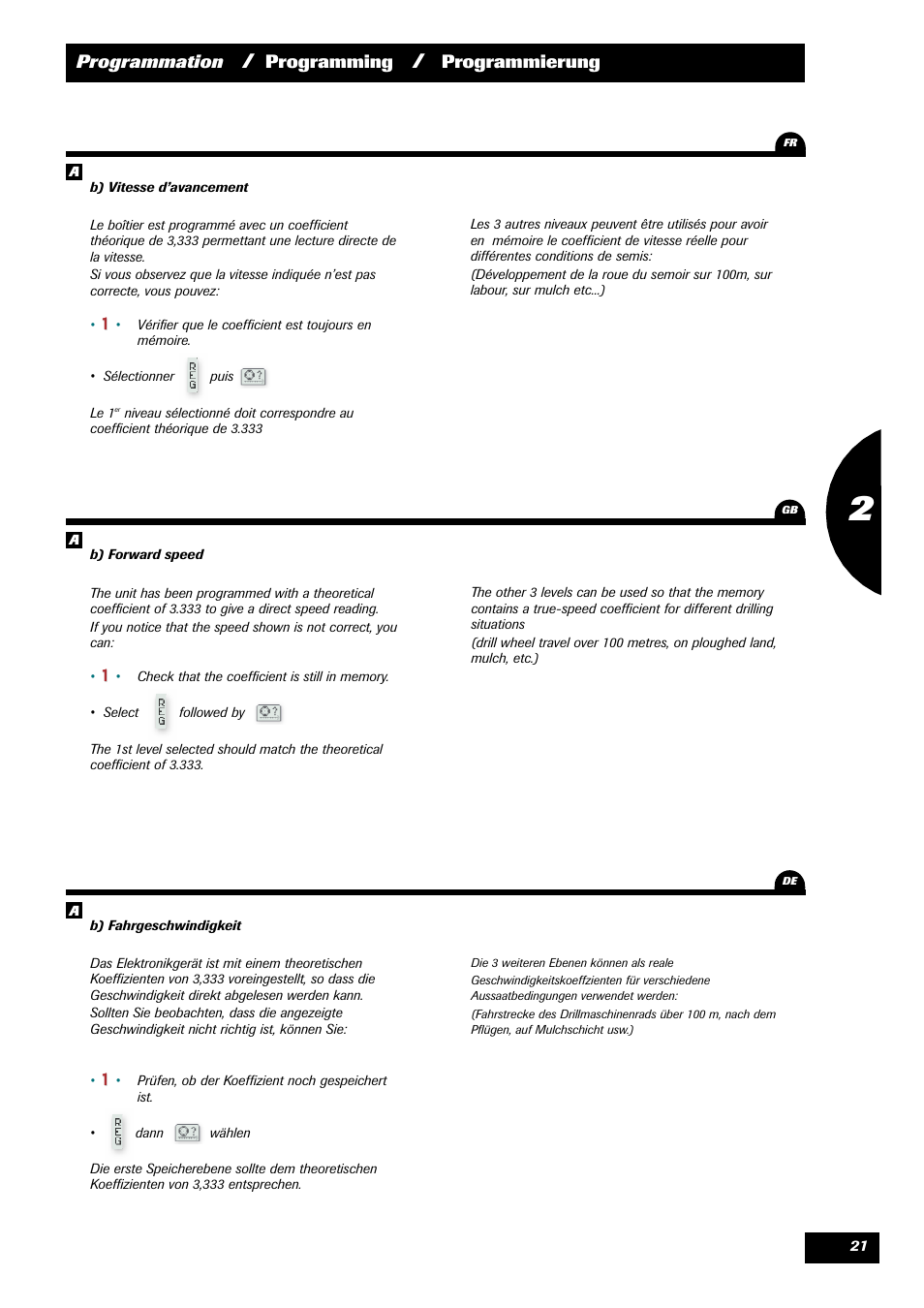 Programmation, Programming, Programmierung | Sulky VISION 2 SPB >= 06/2009 User Manual | Page 21 / 71