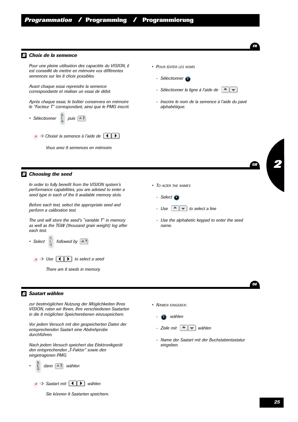 Programmation, Programming, Programmierung | Sulky VISION 2 SPB >= 06/2009 User Manual | Page 25 / 71