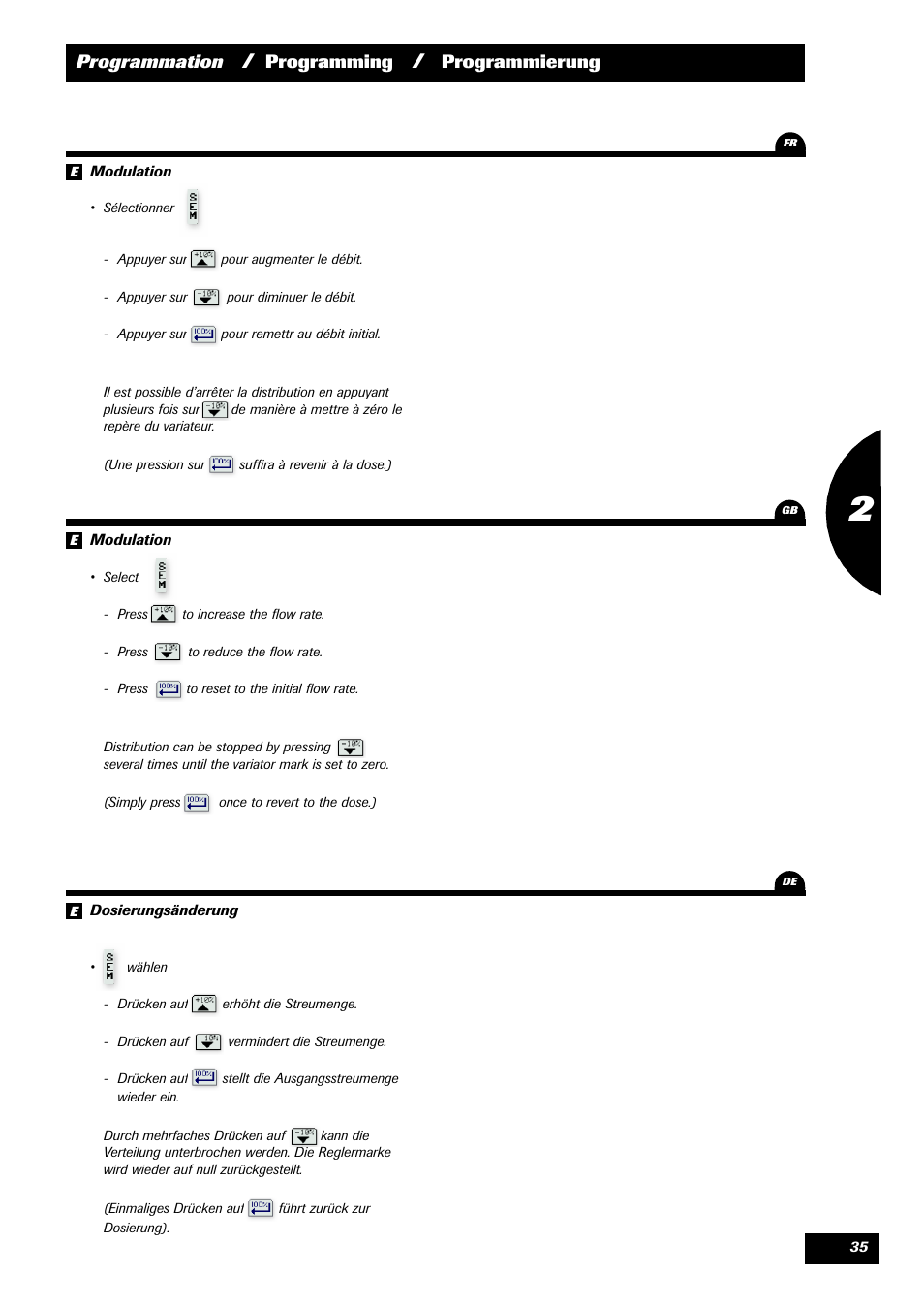 Programmation, Programming, Programmierung | Sulky VISION 2 SPB >= 06/2009 User Manual | Page 35 / 71