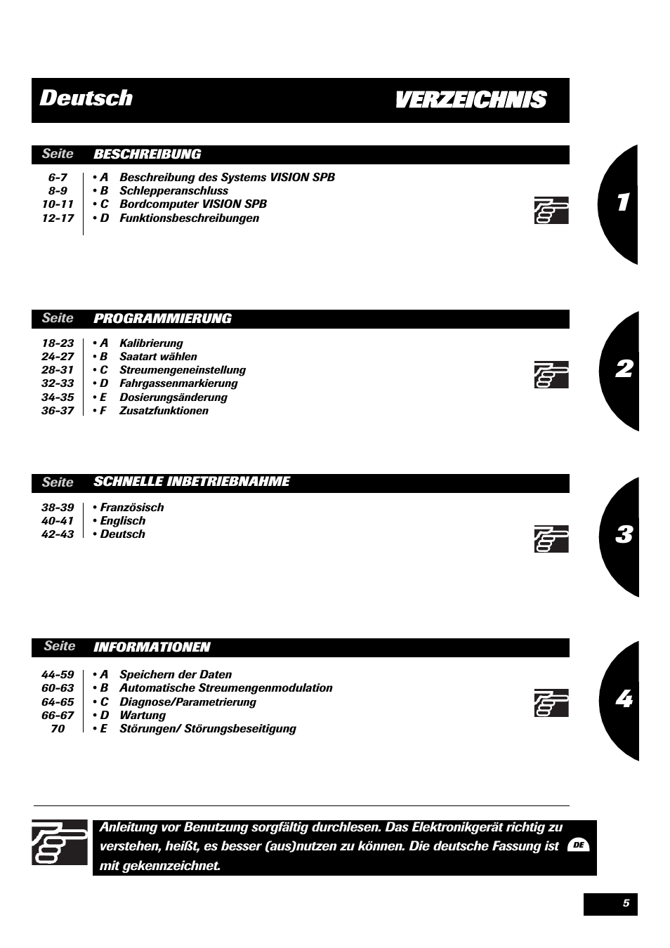 Verzeichnis deutsch | Sulky VISION 2 SPB >= 06/2009 User Manual | Page 5 / 71