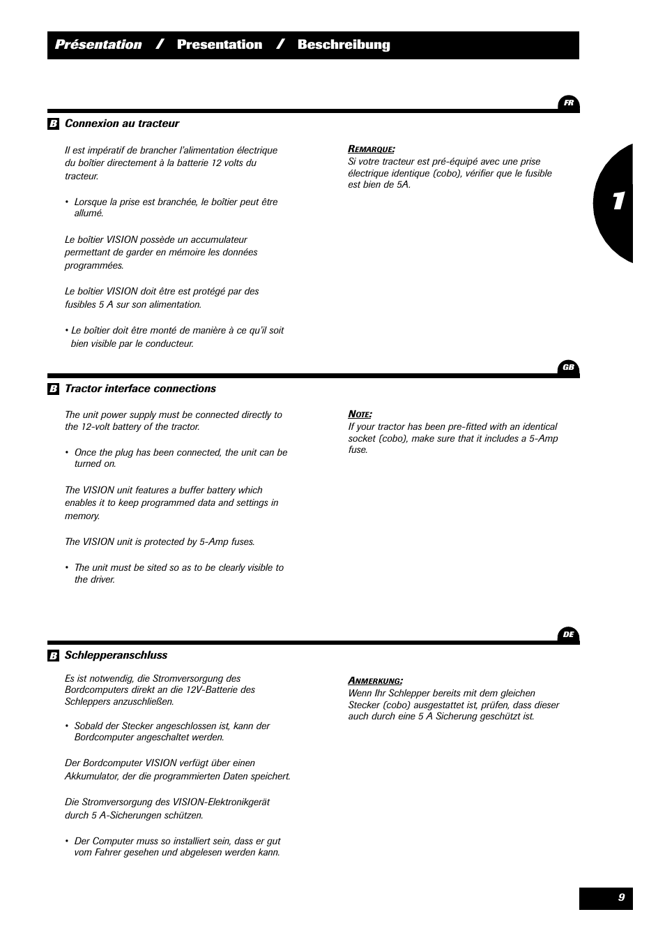 Présentation, Presentation, Beschreibung | Sulky VISION 2 SPB >= 06/2009 User Manual | Page 9 / 71