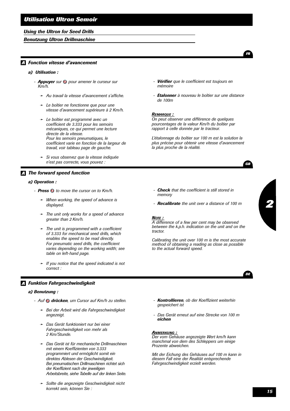 Utilisation ultron semoir | Sulky ULTRON User Manual | Page 15 / 50