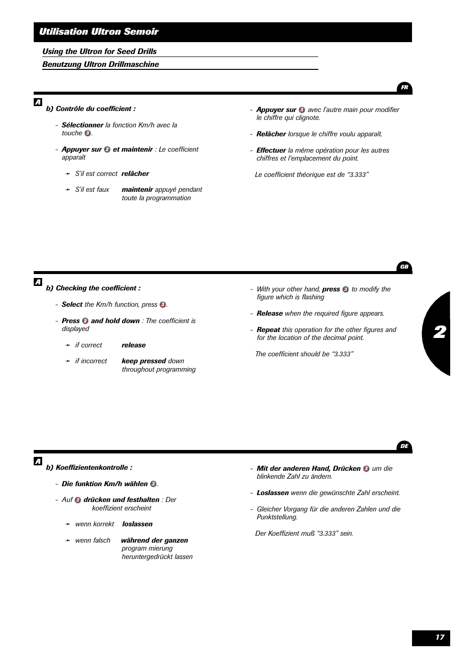 Utilisation ultron semoir | Sulky ULTRON User Manual | Page 17 / 50