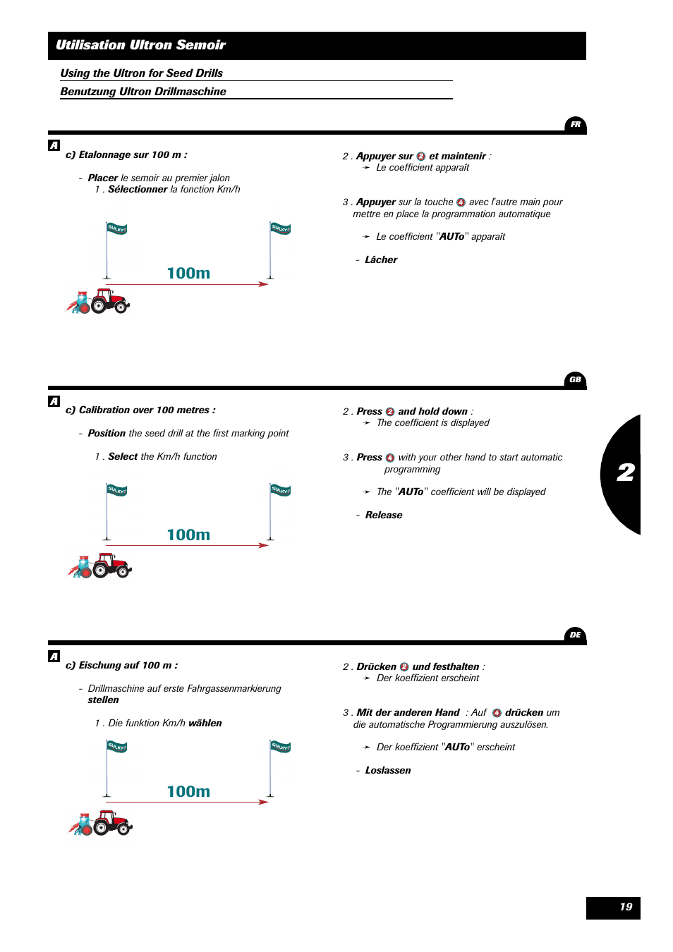 100m, Utilisation ultron semoir | Sulky ULTRON User Manual | Page 19 / 50