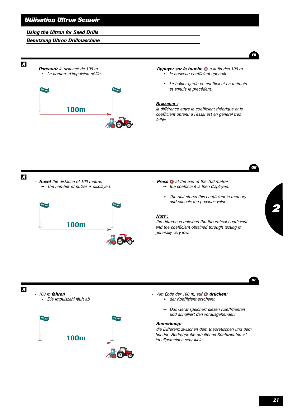 100m, Utilisation ultron semoir | Sulky ULTRON User Manual | Page 21 / 50