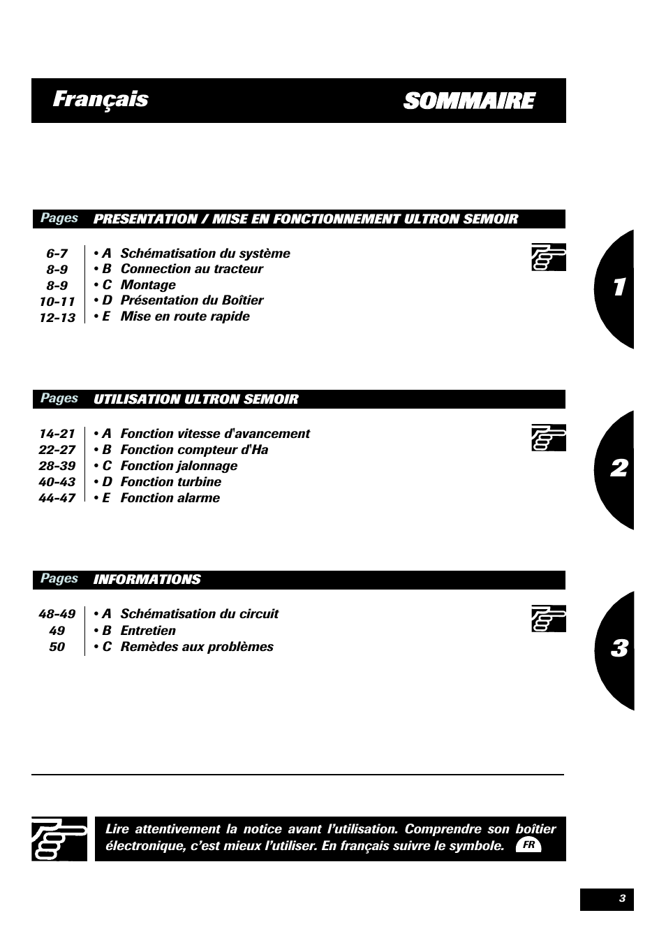 Sso om mm ma aiir re e français | Sulky ULTRON User Manual | Page 3 / 50