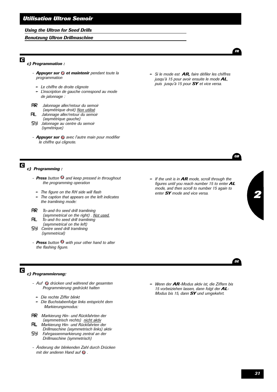 Utilisation ultron semoir | Sulky ULTRON User Manual | Page 31 / 50
