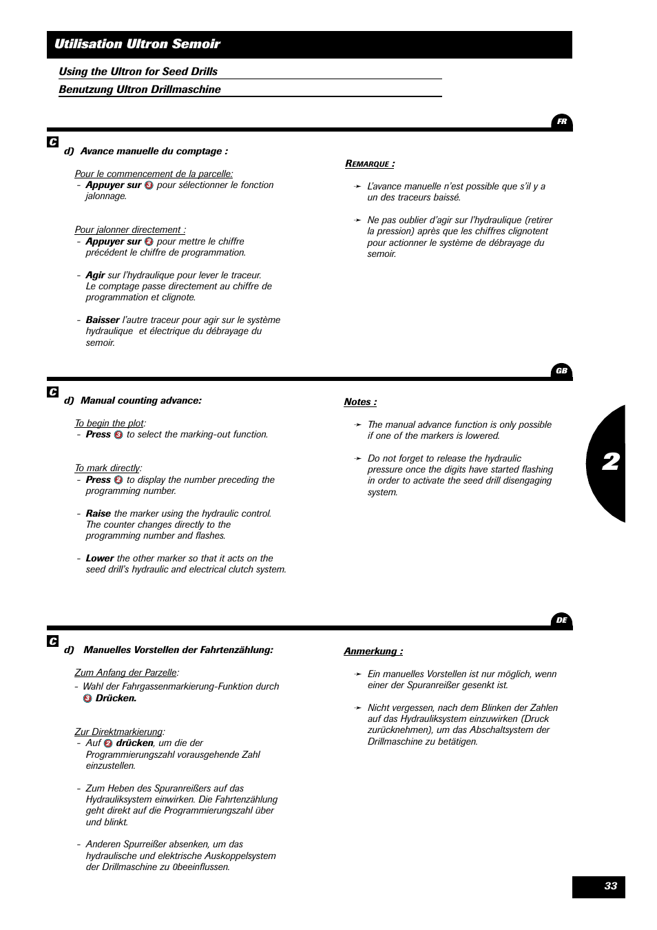 Utilisation ultron semoir | Sulky ULTRON User Manual | Page 33 / 50