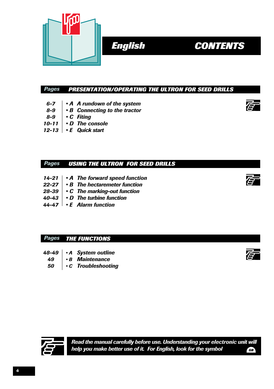 Contents english | Sulky ULTRON User Manual | Page 4 / 50