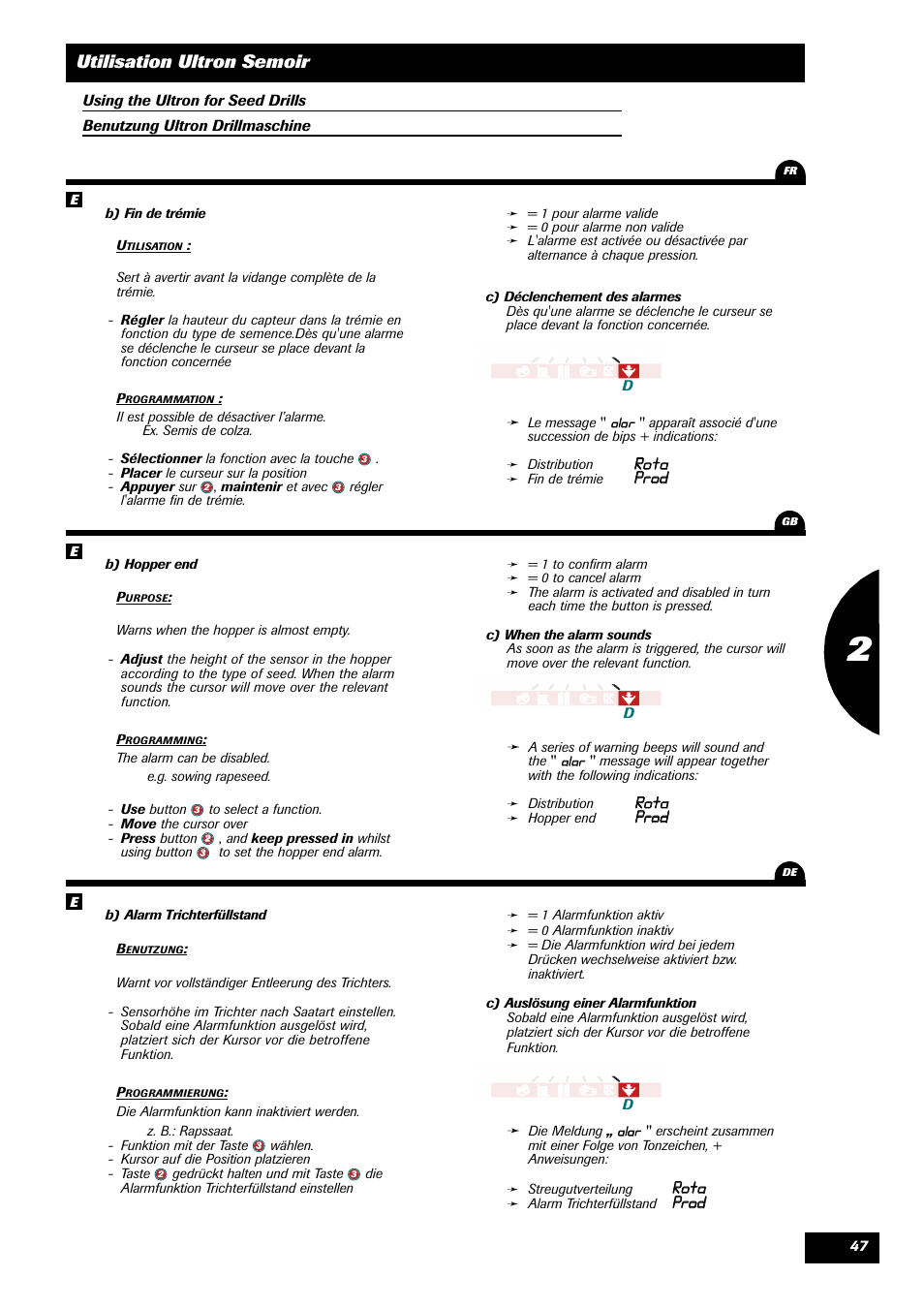 Utilisation ultron semoir, Rroottaa, Pprroodd | Sulky ULTRON User Manual | Page 47 / 50