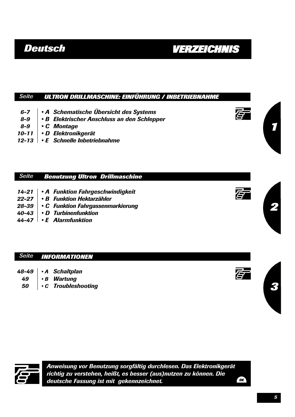 Vve er rz ze eiic ch hn niis s deutsch | Sulky ULTRON User Manual | Page 5 / 50