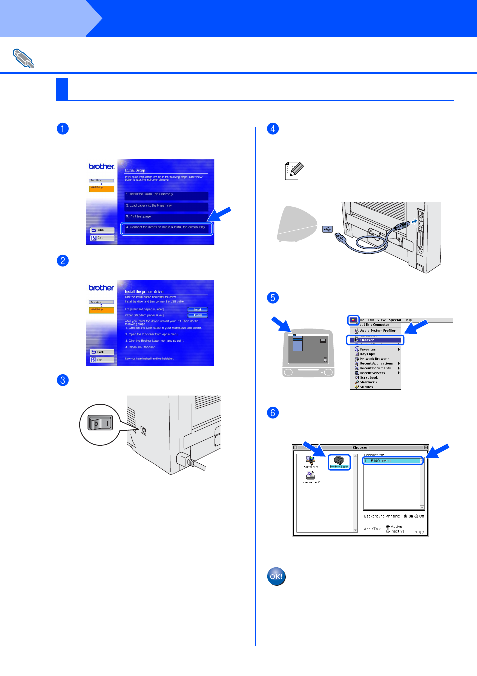 For usb interface cable users, For mac os® 8.6 to 9.2 users (hl-5130/5140 users), For mac os | Step 2, Installing the driver | Brother HL-5140 User Manual | Page 18 / 26