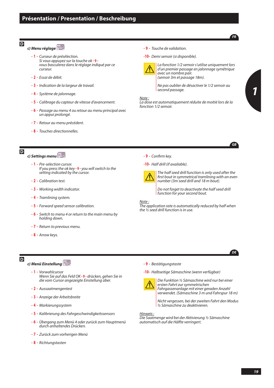 Présentation / presentation / beschreibung | Sulky PILOT User Manual | Page 19 / 59