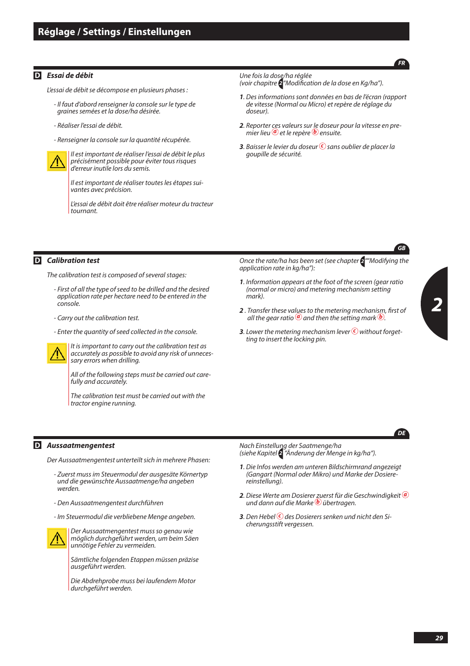 Réglage / settings / einstellungen | Sulky PILOT User Manual | Page 29 / 59