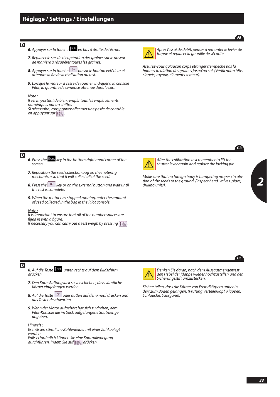 Réglage / settings / einstellungen | Sulky PILOT User Manual | Page 33 / 59