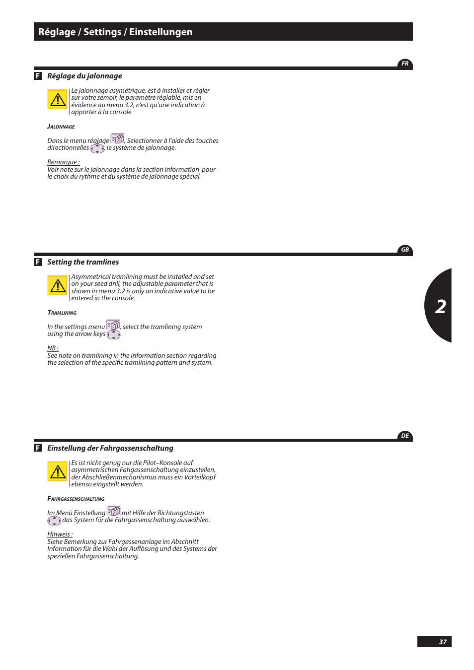 Réglage / settings / einstellungen | Sulky PILOT User Manual | Page 37 / 59