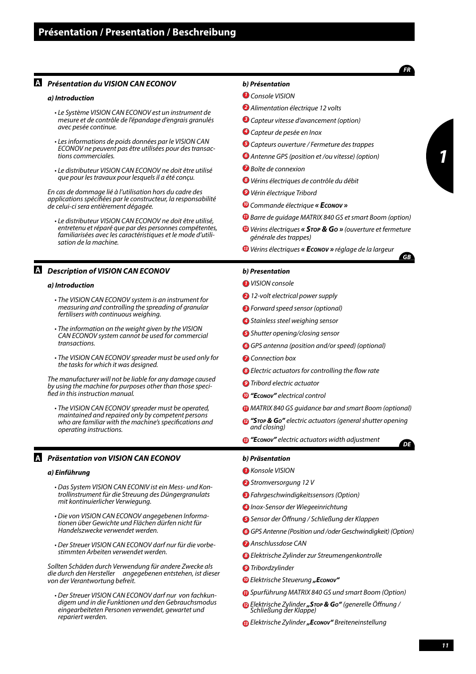 Présentation / presentation / beschreibung | Sulky Vision Can WPB User Manual | Page 11 / 135