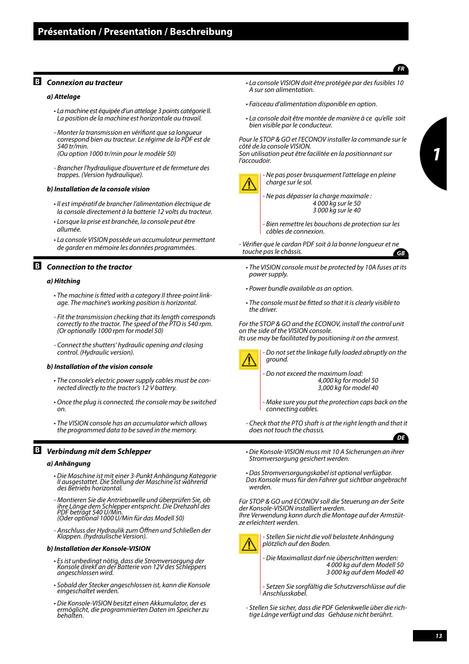 Présentation / presentation / beschreibung | Sulky Vision Can WPB User Manual | Page 13 / 135