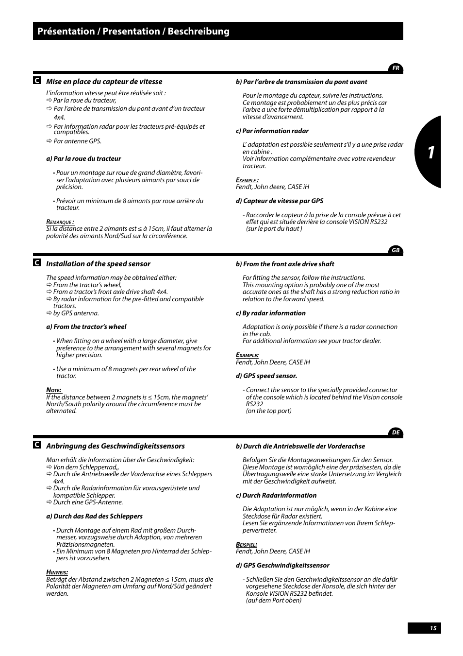 Présentation / presentation / beschreibung | Sulky Vision Can WPB User Manual | Page 15 / 135