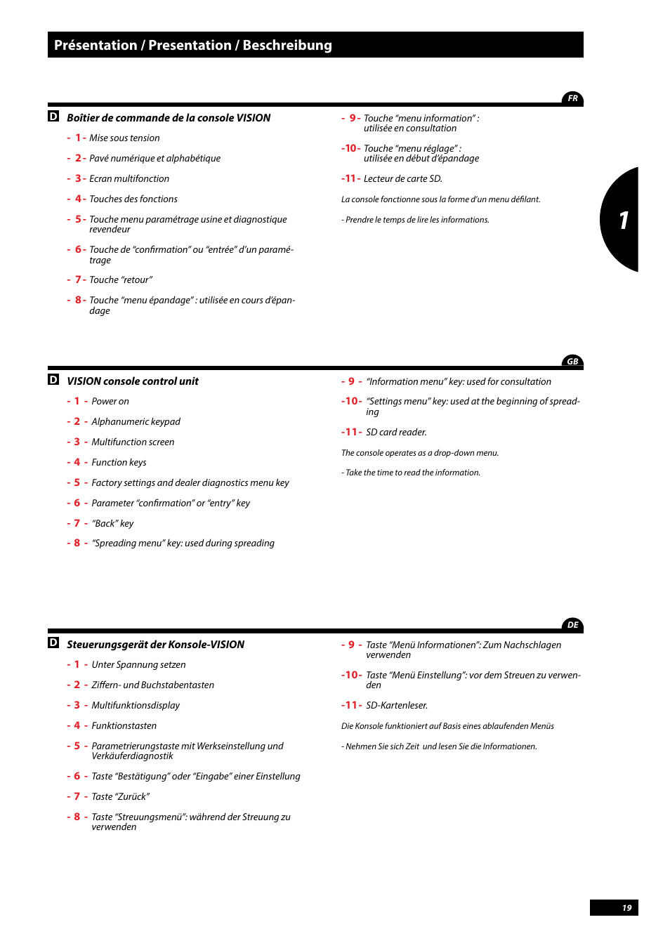 Présentation / presentation / beschreibung | Sulky Vision Can WPB User Manual | Page 19 / 135