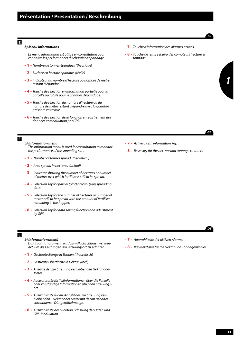 Présentation / presentation / beschreibung | Sulky Vision Can WPB User Manual | Page 23 / 135