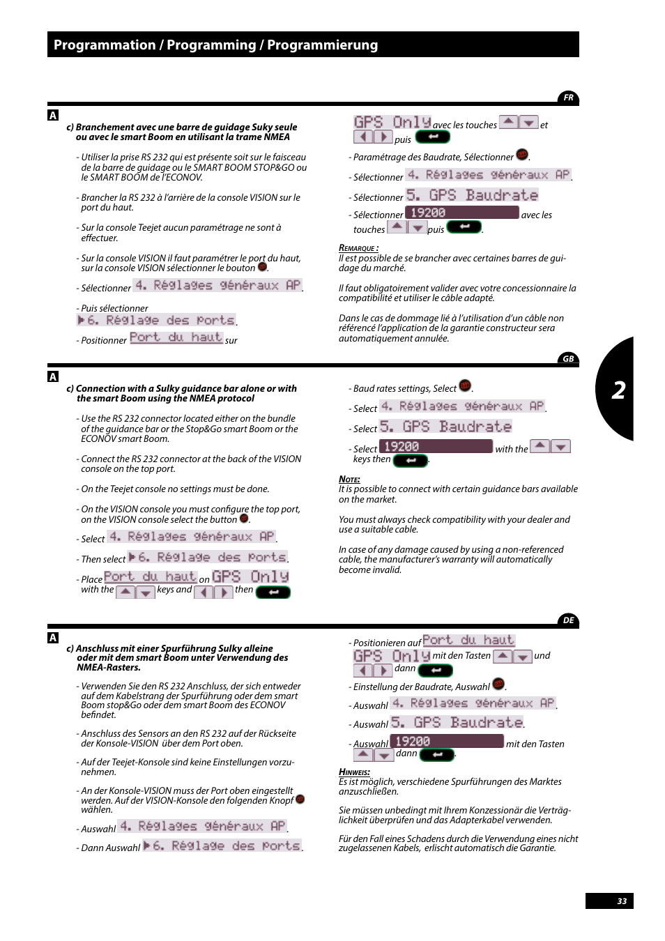 Programmation / programming / programmierung | Sulky Vision Can WPB User Manual | Page 33 / 135