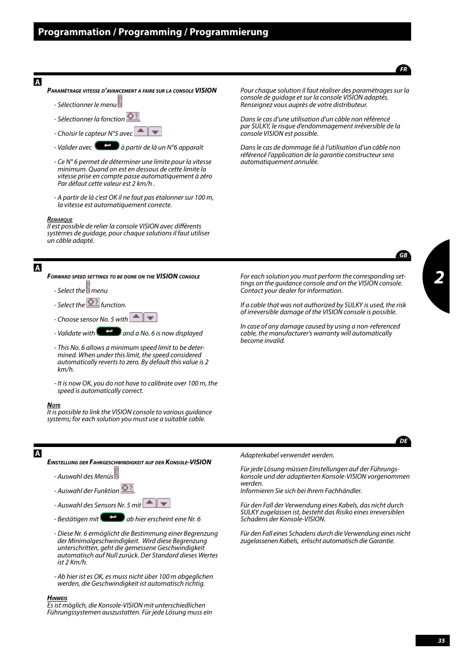 Programmation / programming / programmierung | Sulky Vision Can WPB User Manual | Page 35 / 135