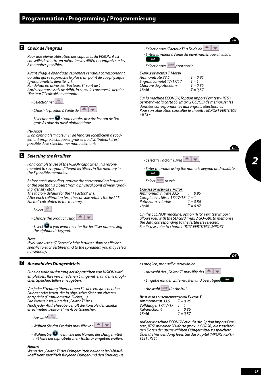 Programmation / programming / programmierung | Sulky Vision Can WPB User Manual | Page 47 / 135