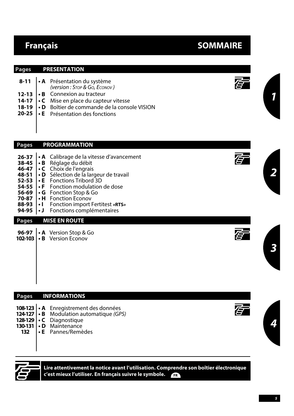Français sommaire | Sulky Vision Can WPB User Manual | Page 5 / 135