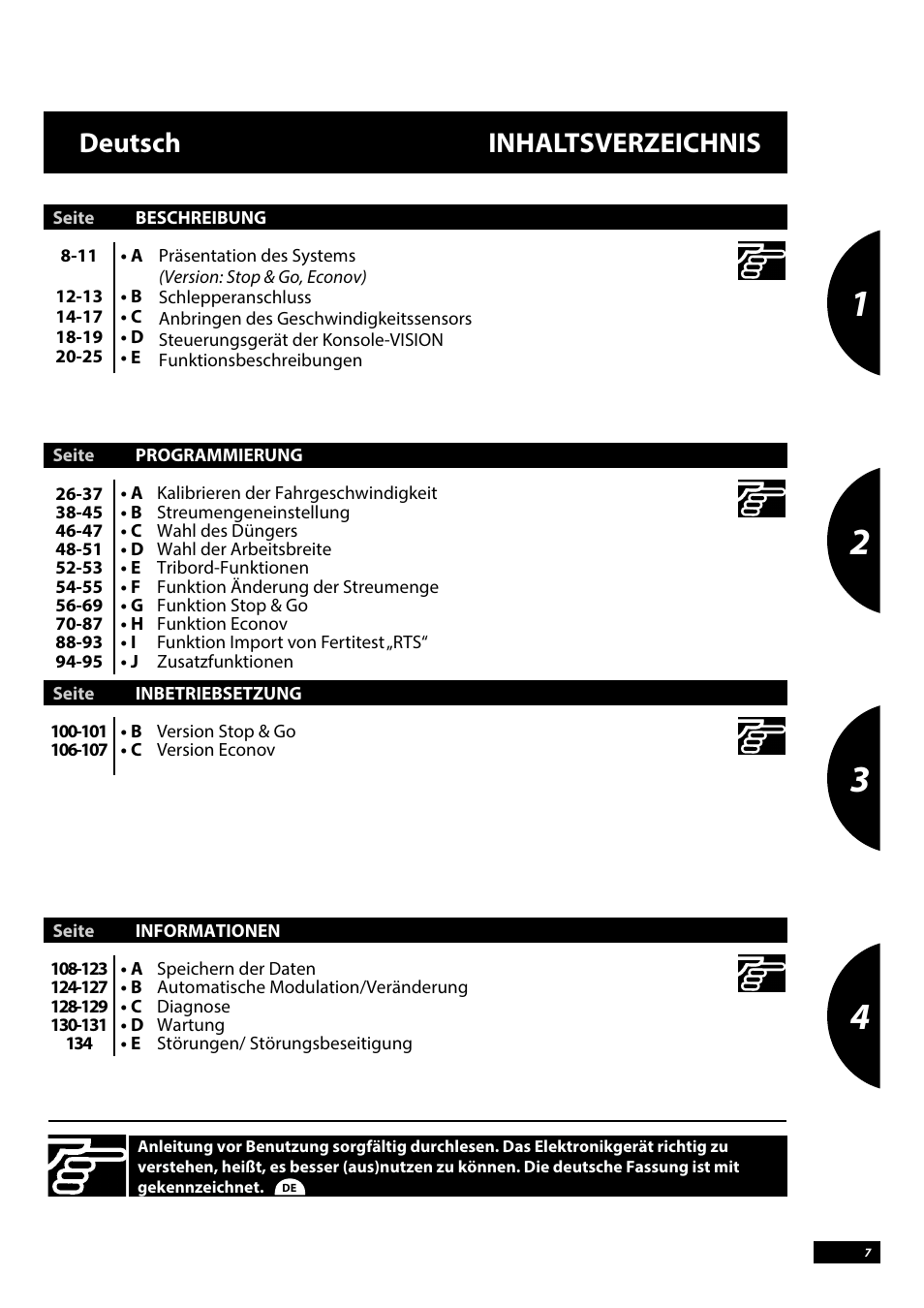 Deutsch inhaltsverzeichnis | Sulky Vision Can WPB User Manual | Page 7 / 135