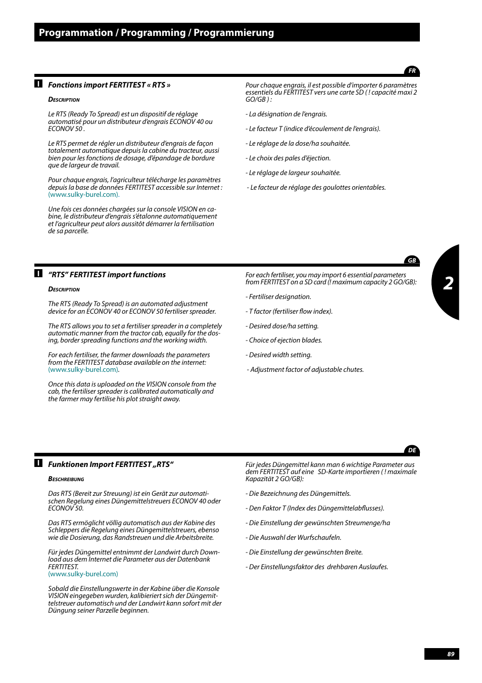 Programmation / programming / programmierung | Sulky Vision Can WPB User Manual | Page 89 / 135