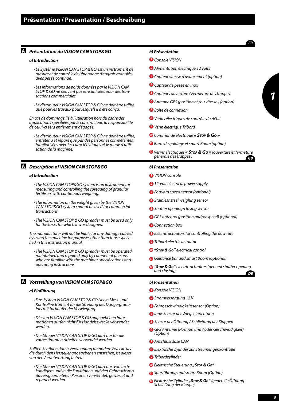 Présentation / presentation / beschreibung | Sulky Vision Can WPB User Manual | Page 9 / 135