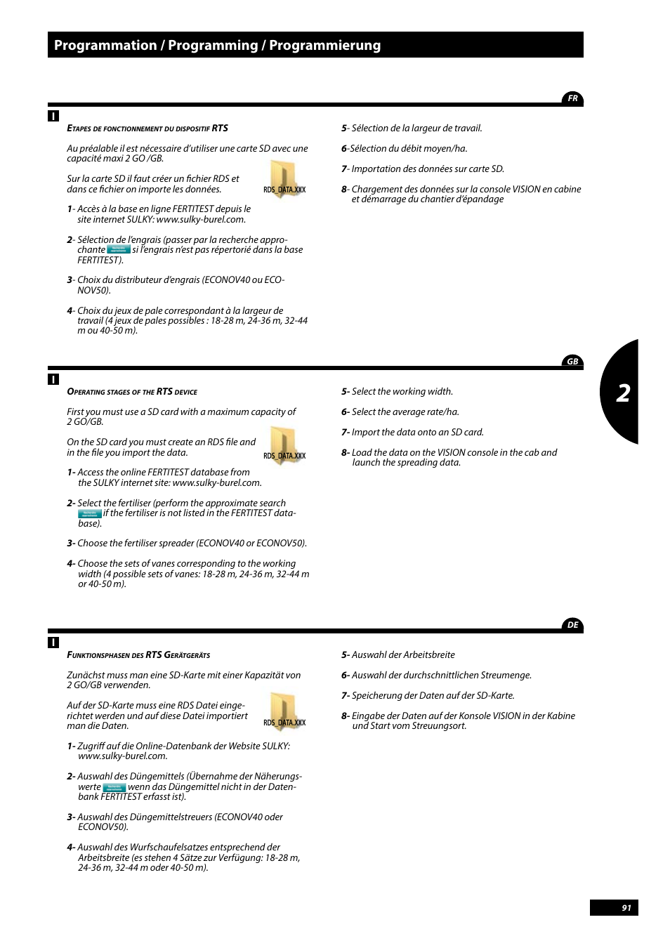 Programmation / programming / programmierung | Sulky Vision Can WPB User Manual | Page 91 / 135