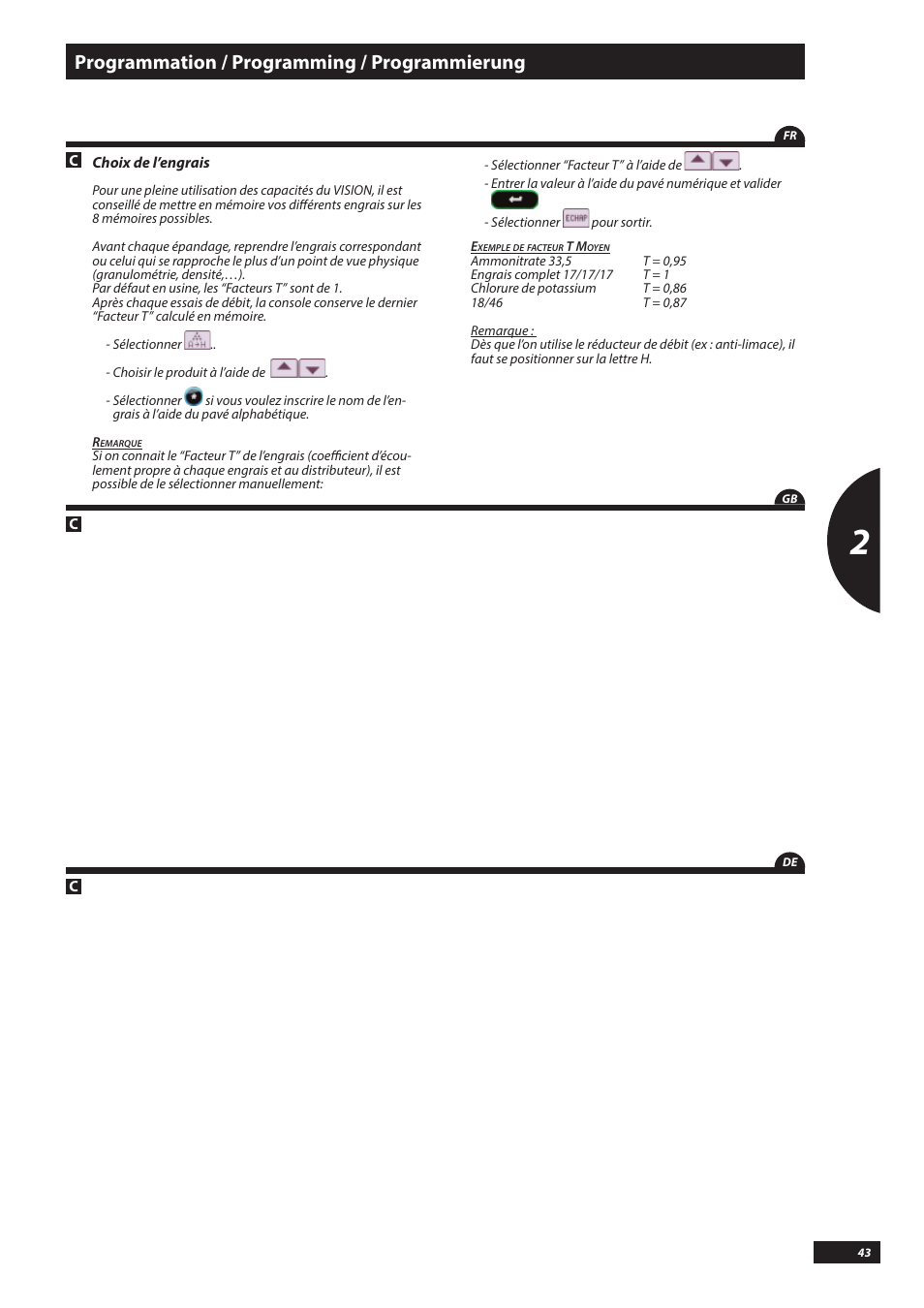 Programmation / programming / programmierung | Sulky VISION DPB CAN User Manual | Page 43 / 85