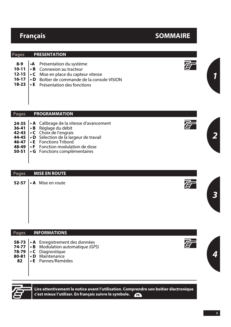 Français sommaire | Sulky VISION DPB CAN User Manual | Page 5 / 85