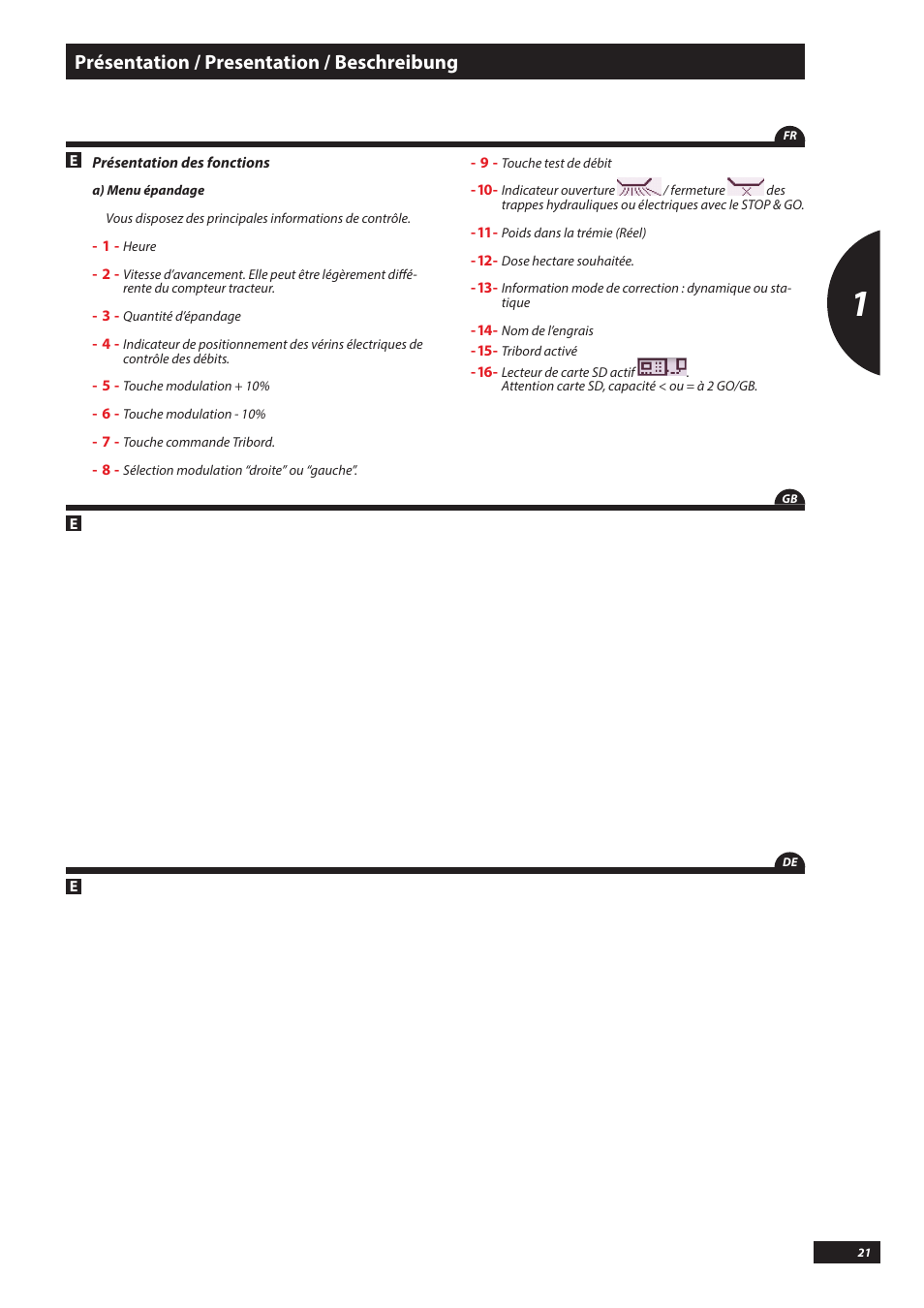 Présentation / presentation / beschreibung | Sulky VISION WPB CAN User Manual | Page 21 / 111