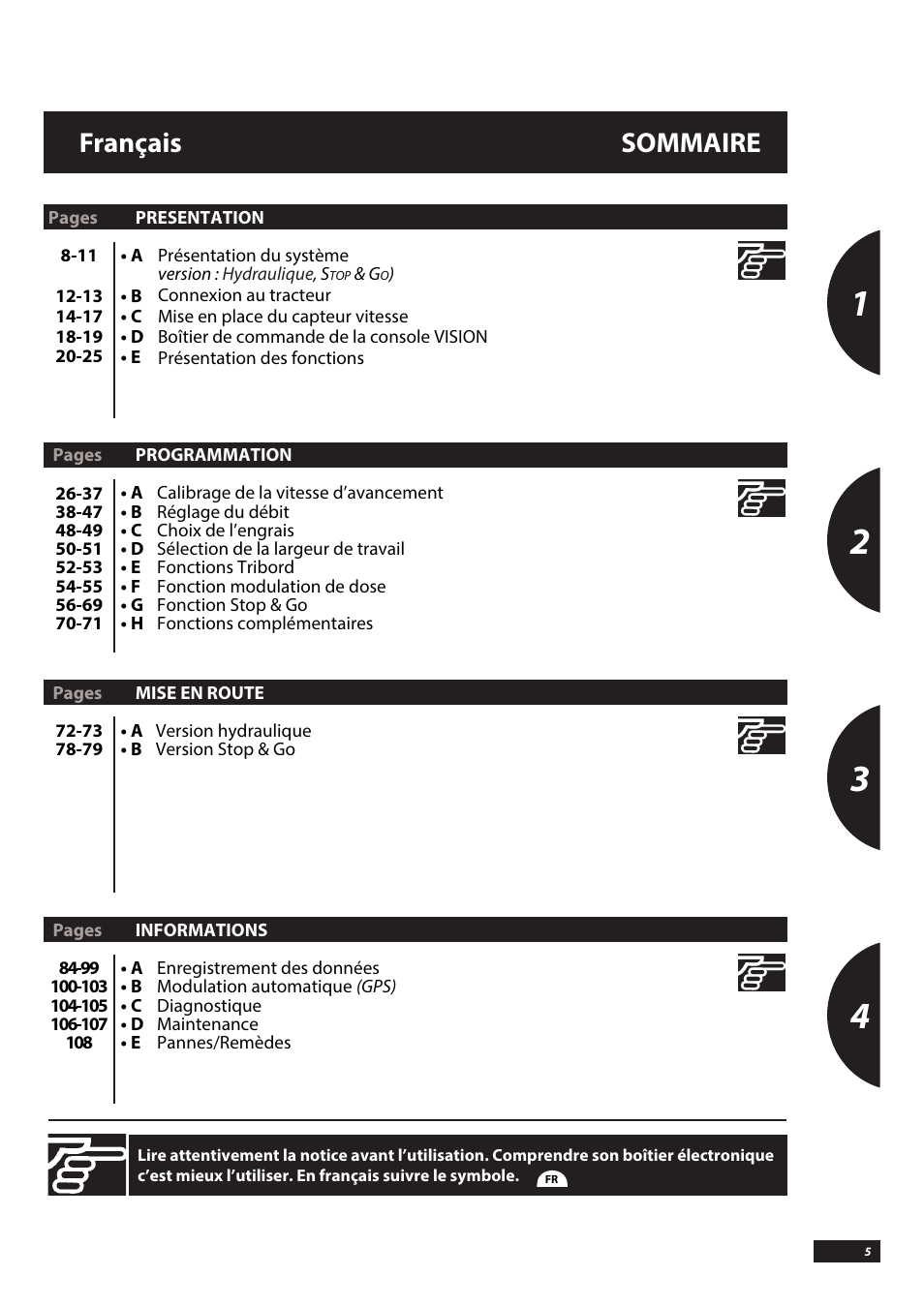 Français sommaire | Sulky VISION WPB CAN User Manual | Page 5 / 111