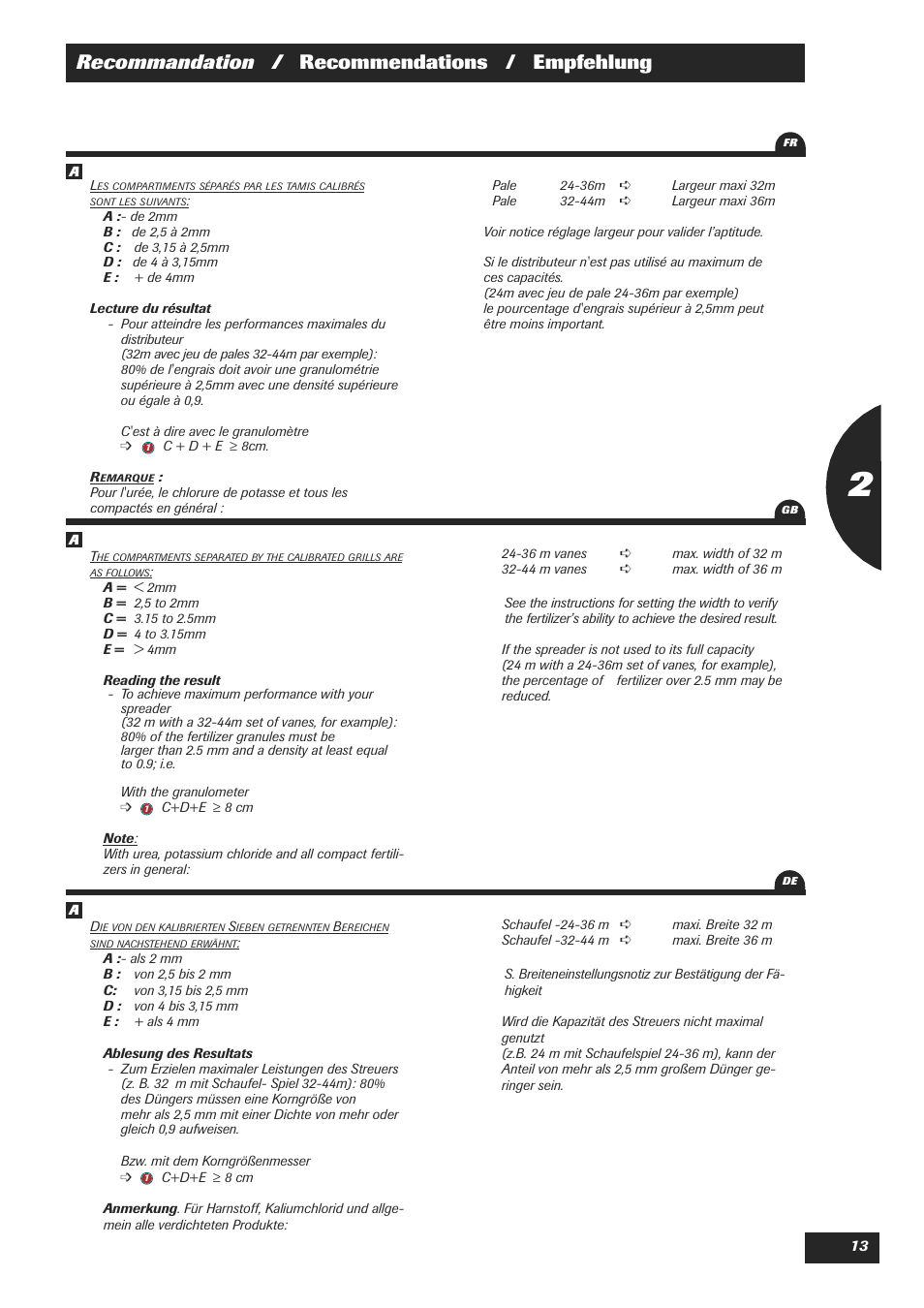 Recommandation / recommendations / empfehlung | Sulky Justax User Manual | Page 13 / 25