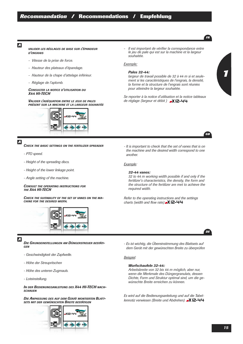 Recommandation / recommendations / empfehlung | Sulky Justax User Manual | Page 15 / 25